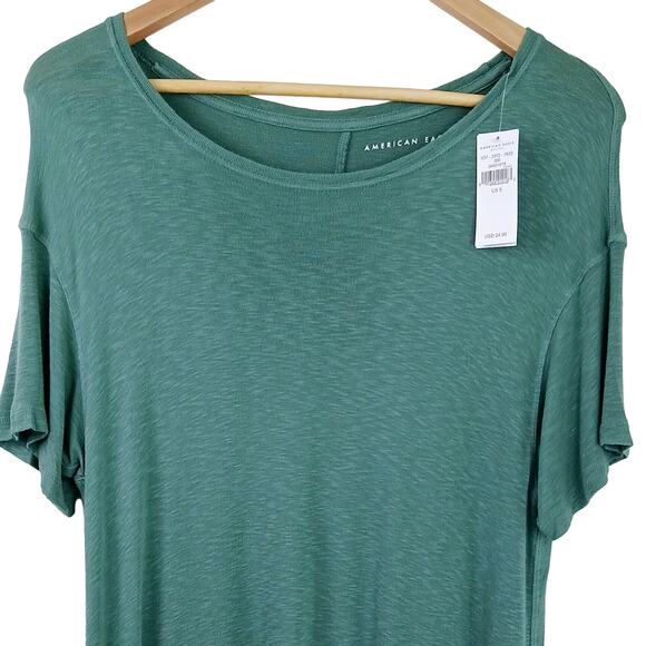 American Eagle SZ S Boat Neck Long Line Tee Green New With Tags - Picture 3 of 5